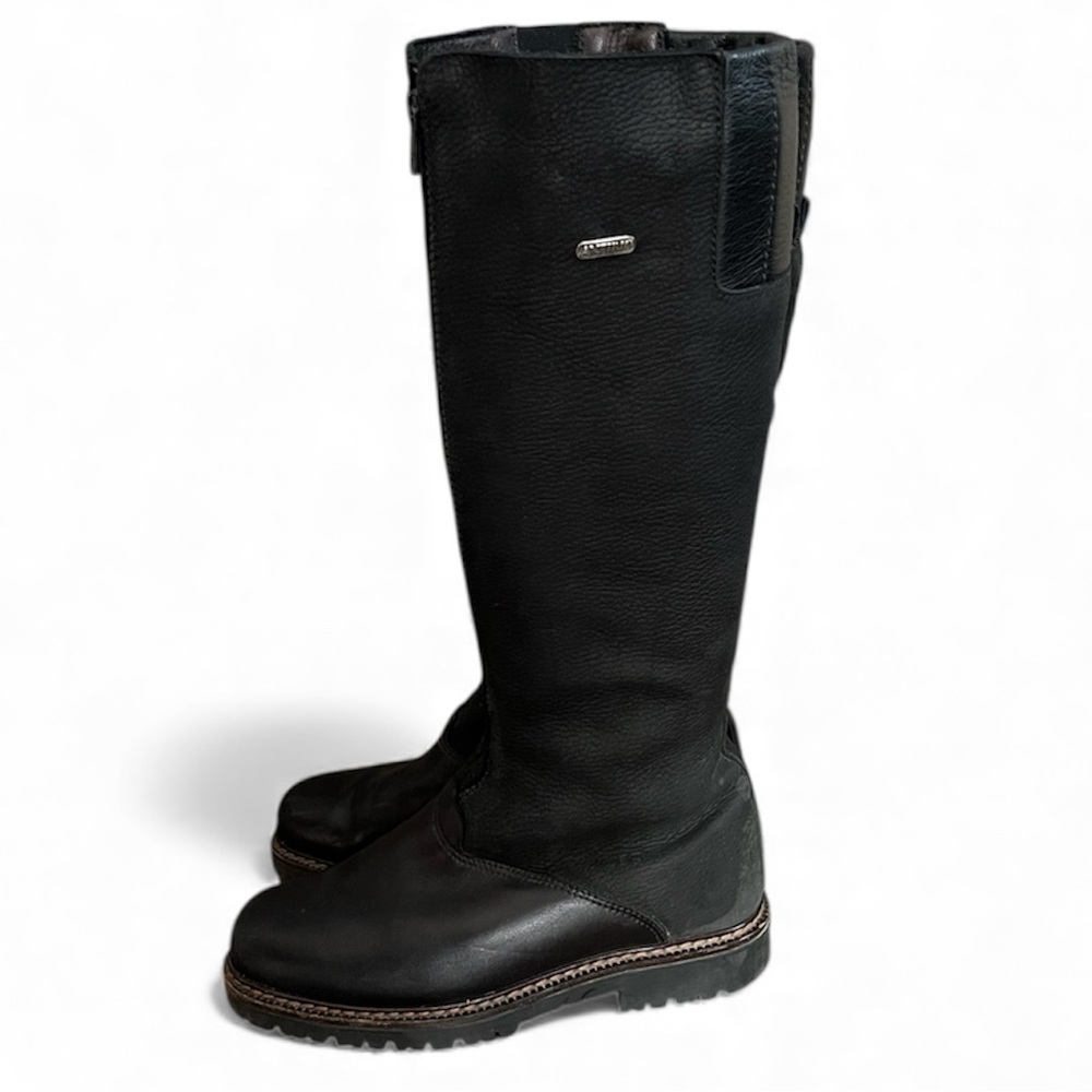Anfibio Leather Tall Boots Black Pebbled Front Zip Women’s Size 7